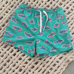 Kids chubbies Teal Shark Print Swim Shorts